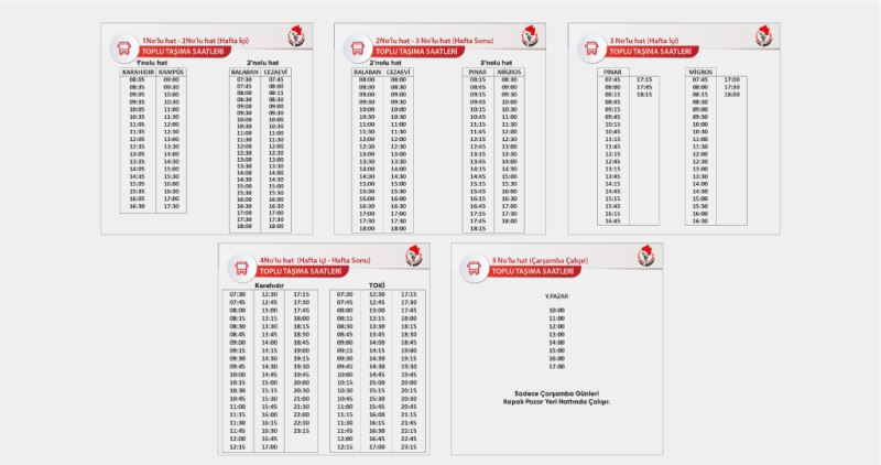 Şehiriçi Otobüs Seferleri Çalışma Saatleri