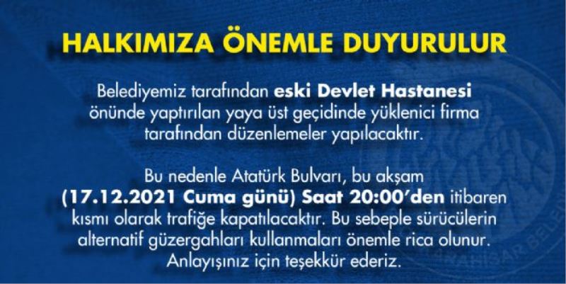 HALKIMIZA ÖNEMLE DUYURULUR
