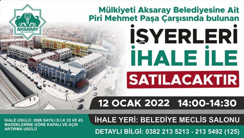 PİRİ MEHMET PAŞA ÇARŞISINDAKİ İŞYERLERİ İHALEYLE SATIŞA ÇIKARTILIYOR
