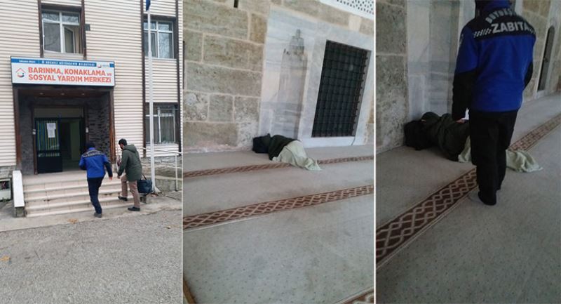 Cami avlusundan alınıp, barınma merkezine götürüldü