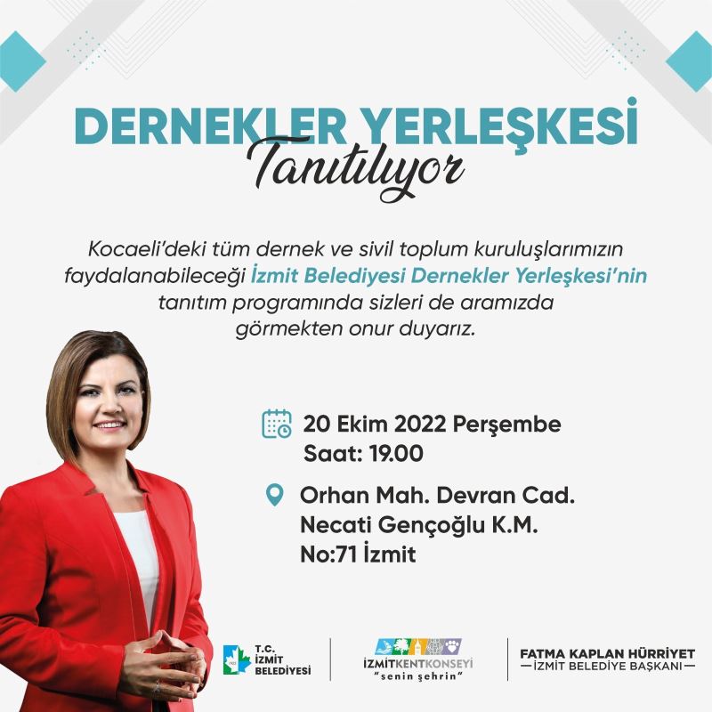 İZMİT BELEDİYESİ DERNEKLER YERLEŞKESİ 19 – 20 EKİM’DE DERNEKLERE TANITILACAK