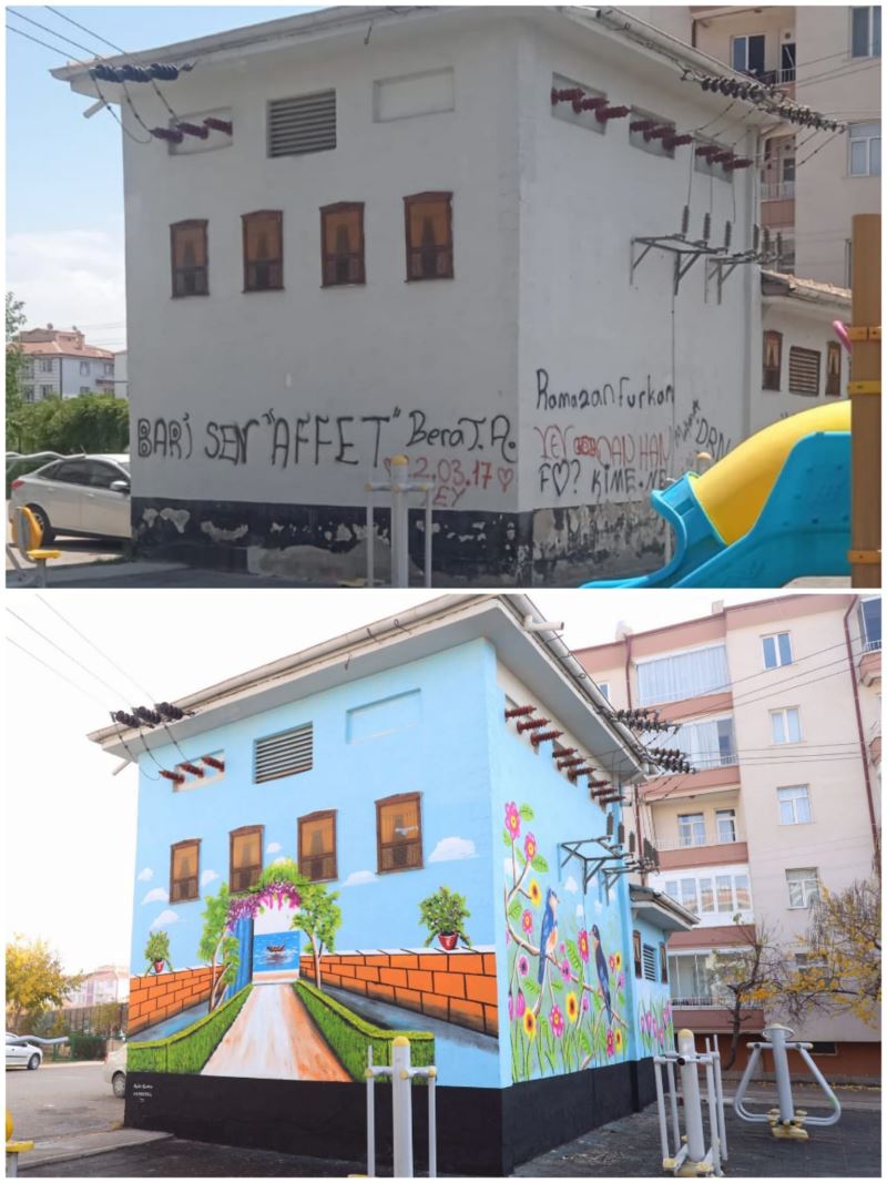 AKSARAY BELEDİYESİ GÖRÜNTÜ KİRLİLİĞİ OLUŞTURAN DUVARLARI SANATSAL FİGÜRLERLE SÜSLÜYOR
