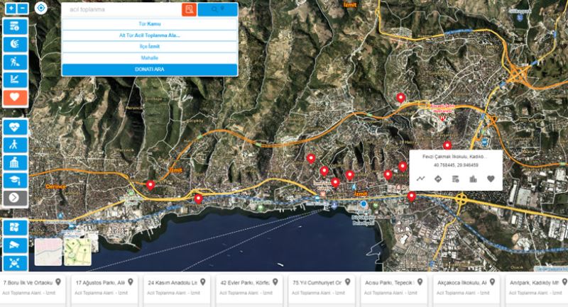 Acil Toplanma Alanları web sitesi ve e-Kocaeli’de