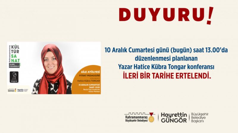 Yazar Tongar Konferansı İleri Bir Tarihe Ertelendi