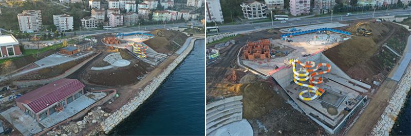 Çift kaydıraklı aquapark şekillenmeye başladı