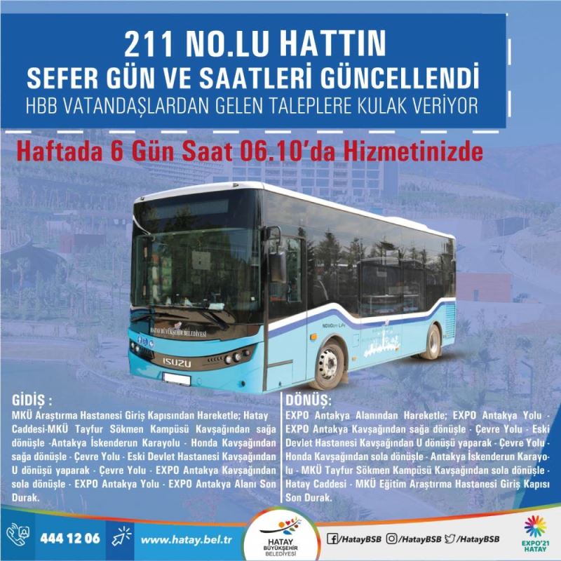 211 NO.LU HATTIN SEFER GÜN VE SAATLERİ GÜNCELLENDİ