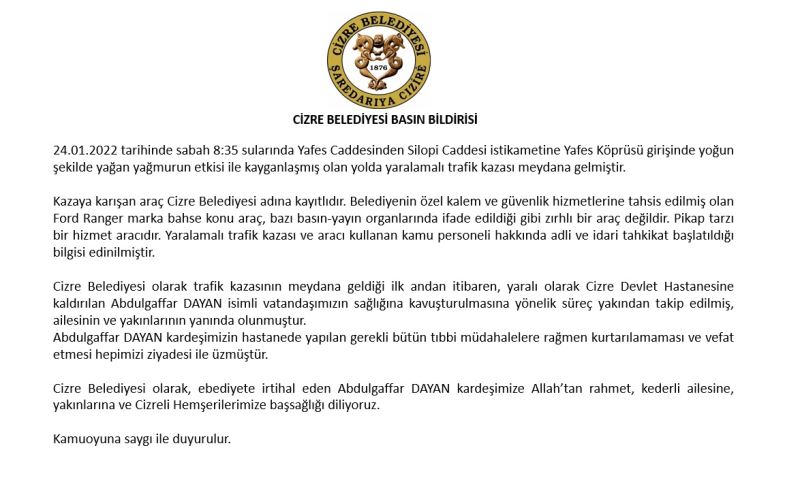 Cizre Belediyesi Basın Bildirisi