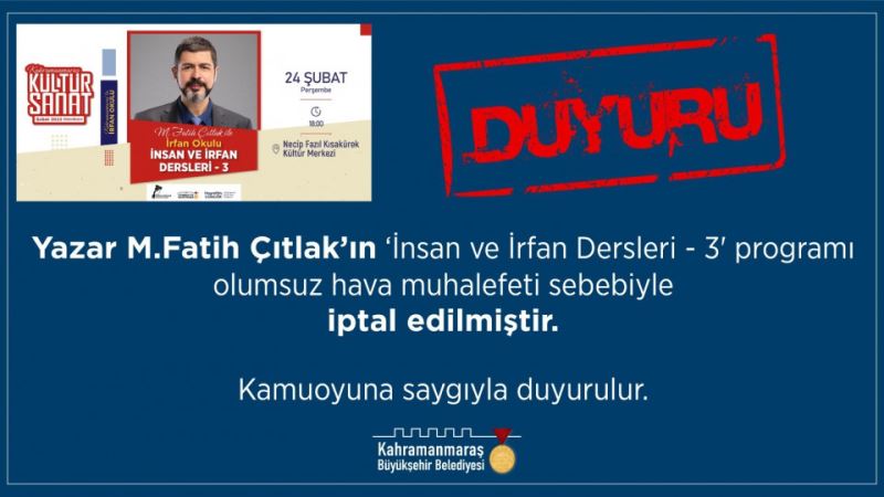 Yazar Çıtlak Konferansı İleri Bir Tarihe Ertelendi