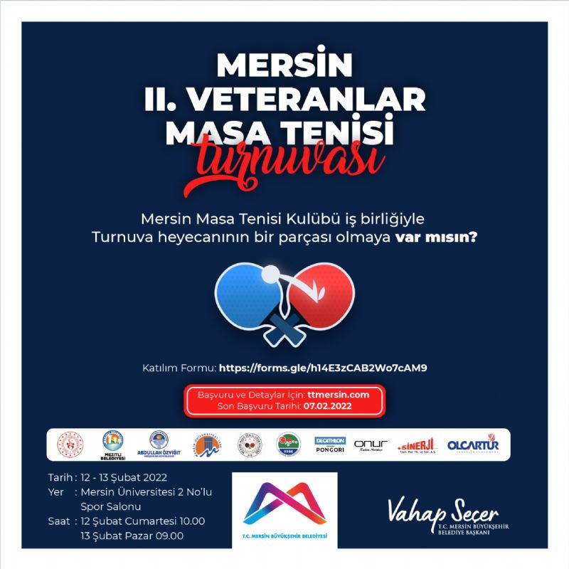 Mersin Büyükşehir ve Masa Tenisi Kulübü İş Birliğiyle Mersin 2. Veteranlar Masa Tenisi Turnuvası Yapılacak