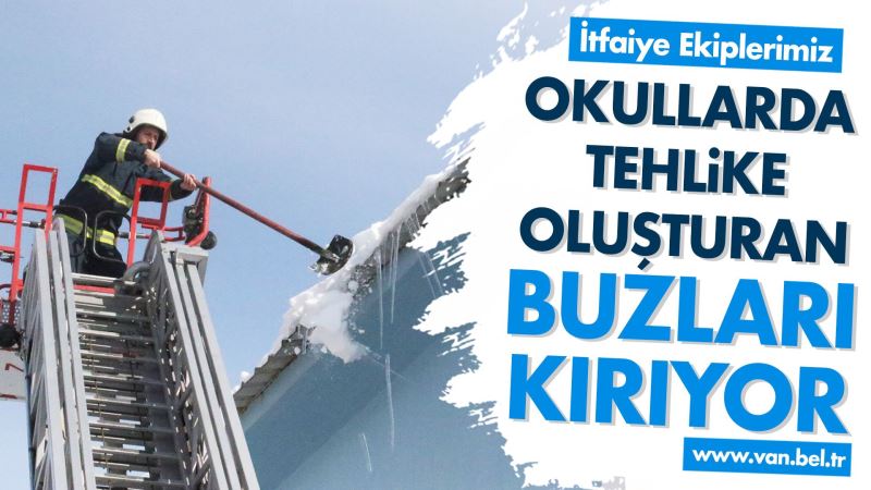 İTFAİYE EKİPLERİMİZ OKULLARDA TEHLİKE OLUŞTURAN BUZLARI KIRIYOR