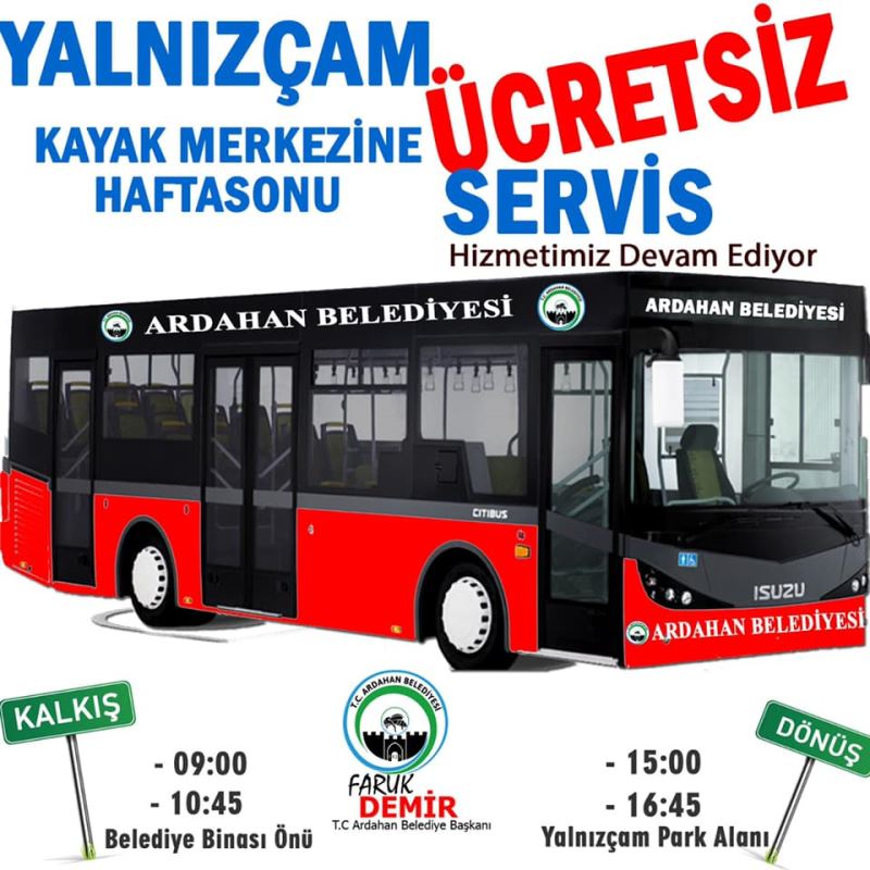 YALNIZÇAM KAYAK MERKEZİNE ÜCRETSİZ SERVİS
