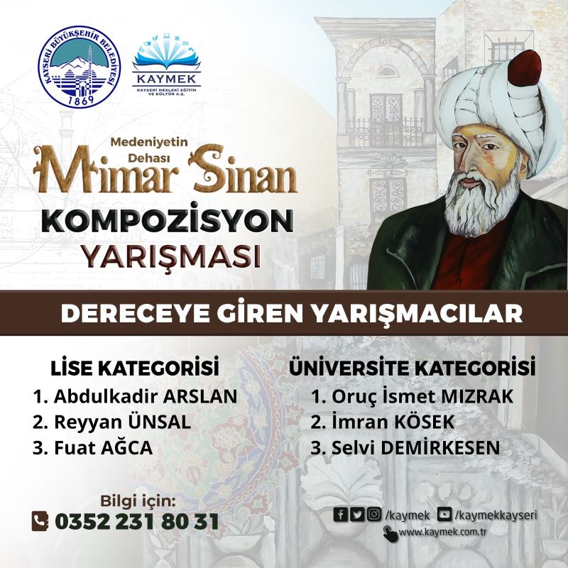 “Medeniyetin Dehası Mimar Sinan” Kompozisyon Yarışması’nda Dereceye Girenler Belli Oldu