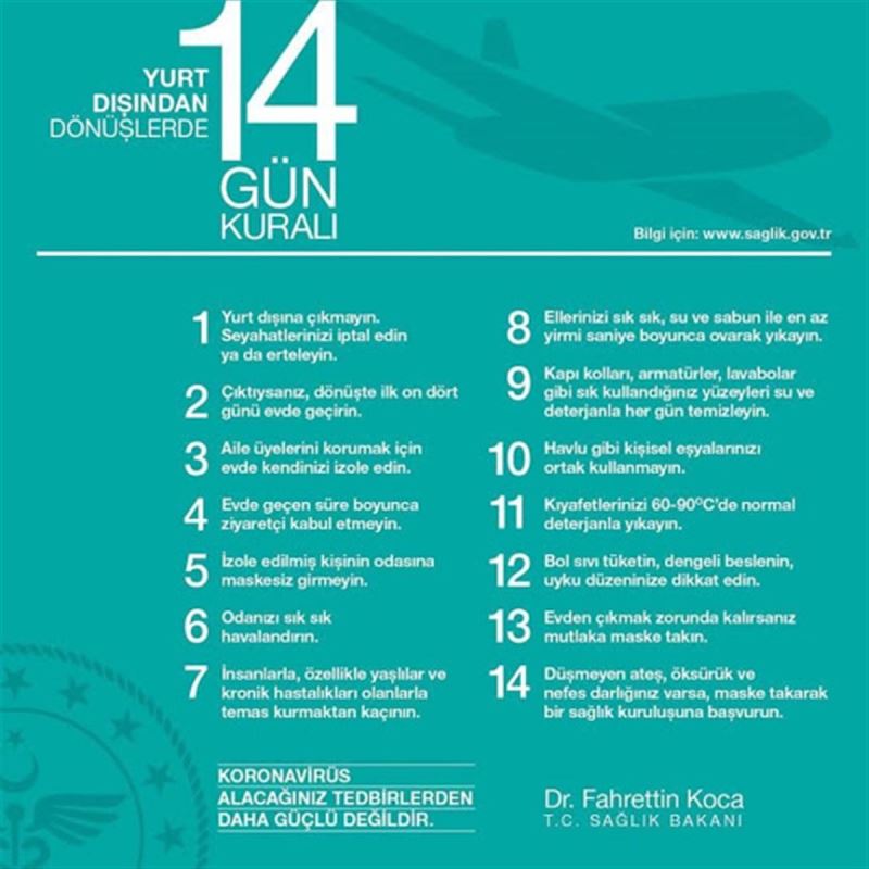 KORONAVİRÜS RİSKİNE KARŞIN 14 KURAL