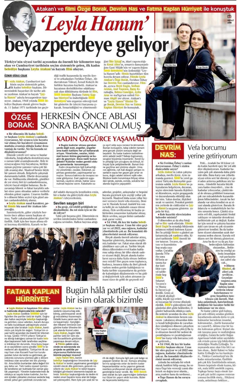 LEYLA HANIM FİLMİ CUMHURİYET GAZETESİNDE TAM SAYFA HABER OLDU