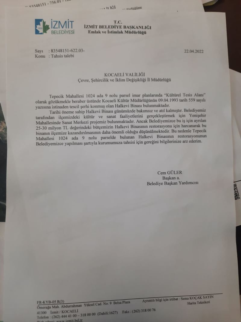 HÜRRİYET, “HALKEVİ BİNASININ RESTORASYONUNA TALİBİZ”