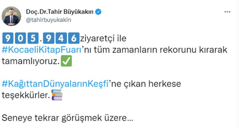 Yeni rekoru Başkan Büyükakın açıkladı; 12. Kocaeli Kitap Fuarına 905 bin 946 ziyaretçi