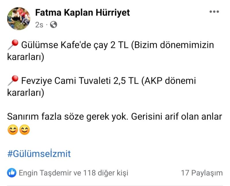 AKP DÖNEMİNİN TUVALETİ 2,5TL, GÜLÜMSE KAFE’DE ÇAY 2 TL
