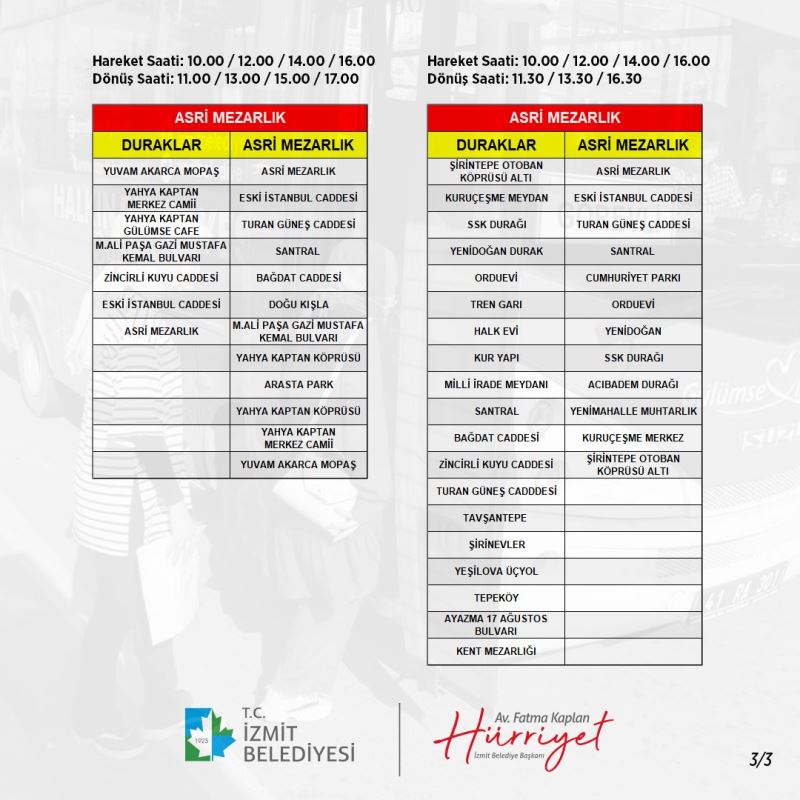 İZMİT BELEDİYESİ MEZARLIK ZİYARETİ İÇİN ÜCRETSİZ SERVİS KALDIRACAK