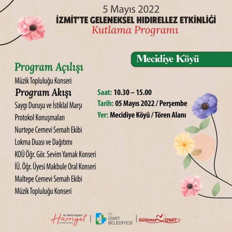 İZMİT BELEDİYESİ HIDIRELLEZ ETKİNLİKLERİNE BUGÜN MECİDİYE’DE BAŞLIYOR