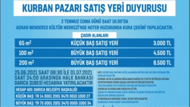 DARICA’DA KURBAN PAZARI ALANI SATIŞLARI