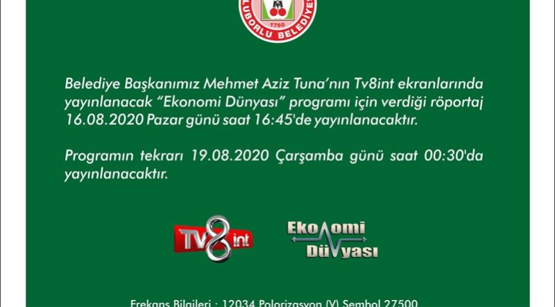 TV8int Kanalında İlçemizin Tanıtımı Yayınlanacak