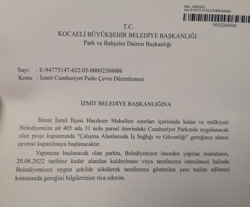 CUMHURİYET PARKI İLE İLGİLİ BASIN AÇIKLAMAMIZDIR, KAMUOYU VE BASINA DUYURULUR