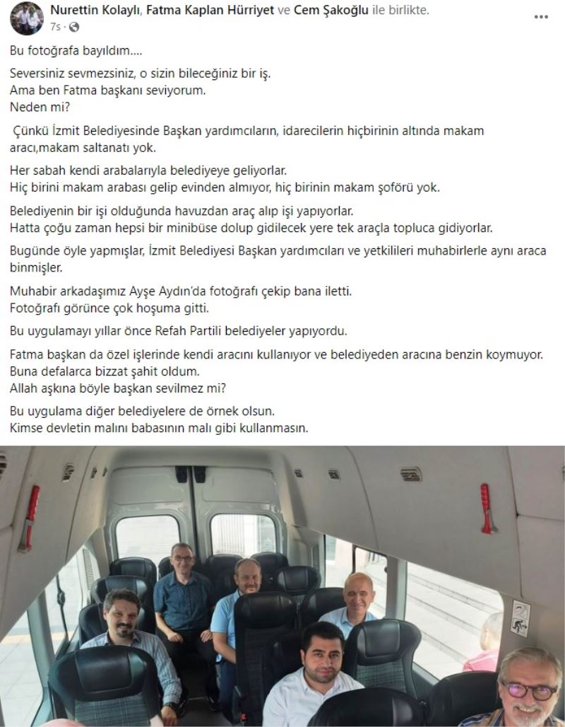 GAZETECİ KOLAYLI, TASARRUFTA İZMİT BELEDİYESİNİ ÖRNEK GÖSTERDİ