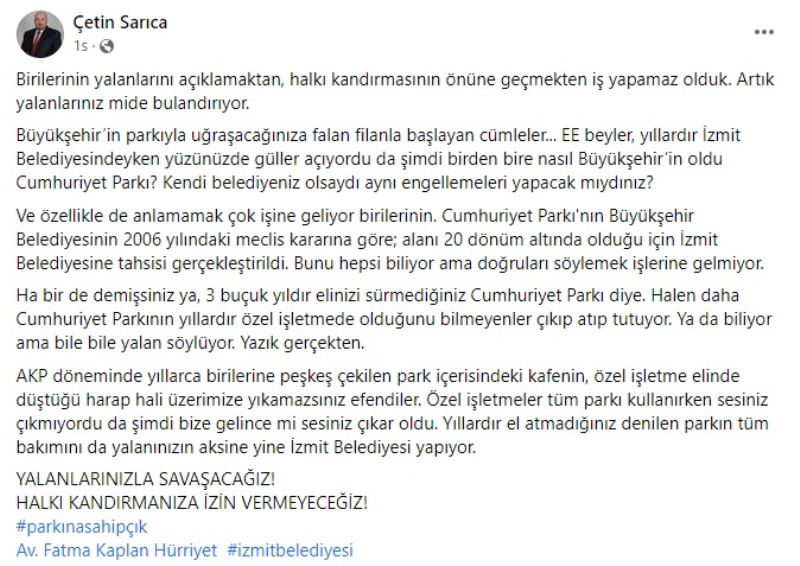 ÇETİN SARICA: YALANLARINIZ ARTIK MİDE BULANDIRIYOR