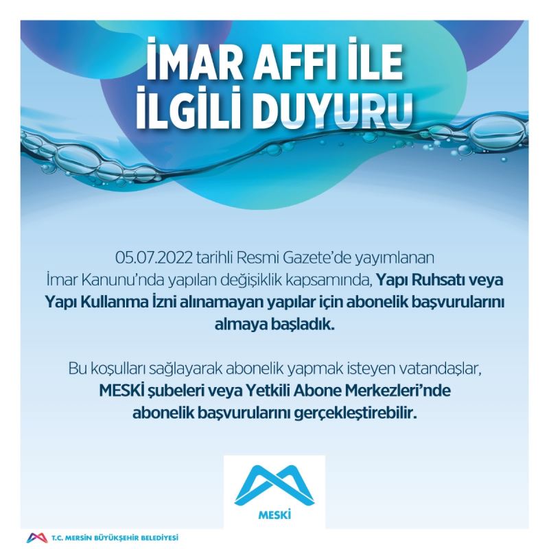 MESKİ, İmar Affı Kapsamında Abonelik Başvurularını Almaya Başladı