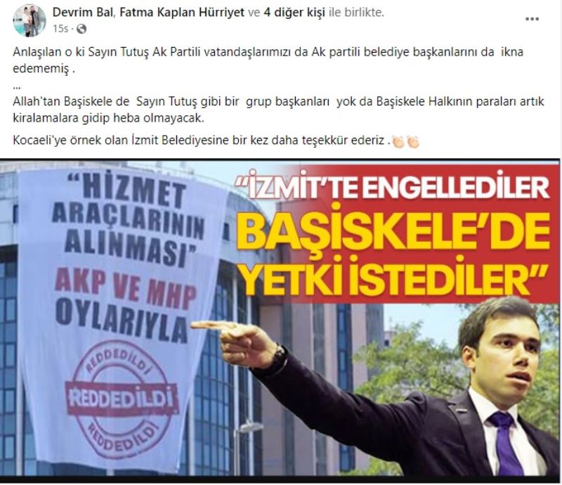 KOCAELİLİ BELEDİYELERE ÇİFTE STANDARDA DEVRİM BAL’DAN TEPKİ!