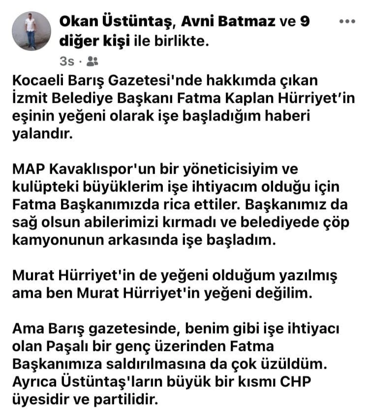 ÜSTÜNTAŞ, “MURAT HÜRRİYET’İN YEĞENİ DEĞİLİM”