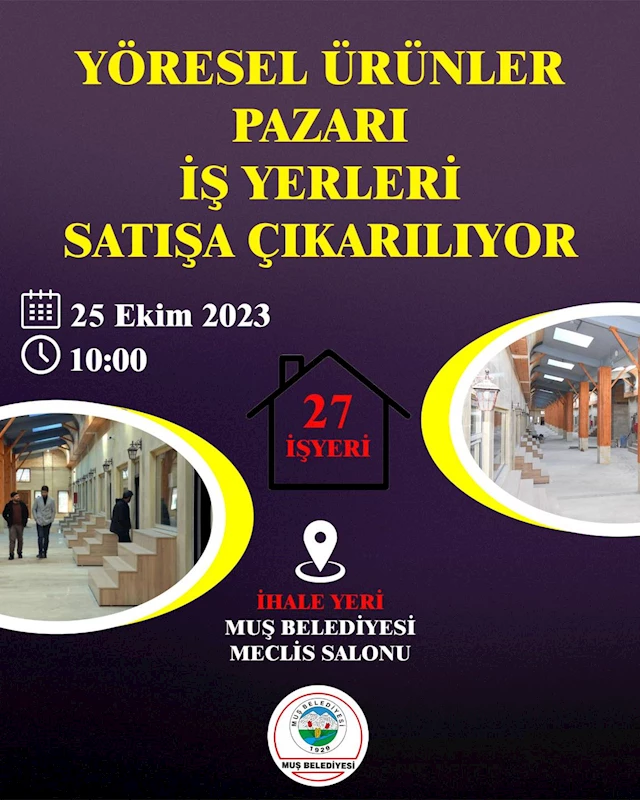 YÖRESEL ÜRÜNLER PAZARI İŞYERLERİ SATIŞA ÇIKARILIYOR