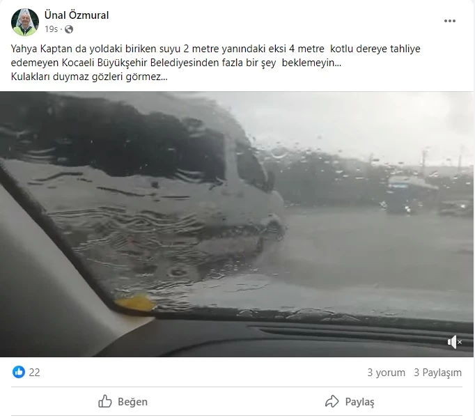 ÜNAL ÖZMURAL’DAN, YOĞUN YAĞIŞ SONRASI  BÜYÜKŞEHİRE ALTYAPI ELEŞTİRİSİ