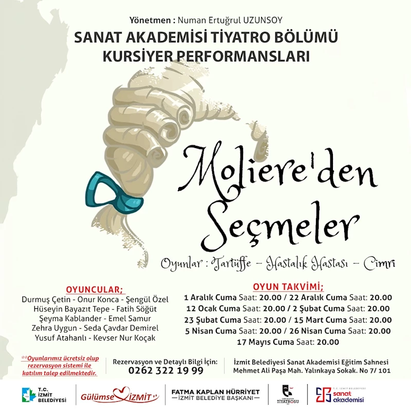 İZMİT SANAT AKADEMİSİ TİYATRO BÖLÜMÜ MOLİERE’İN OYUNLARINI SAHNELEYECEK