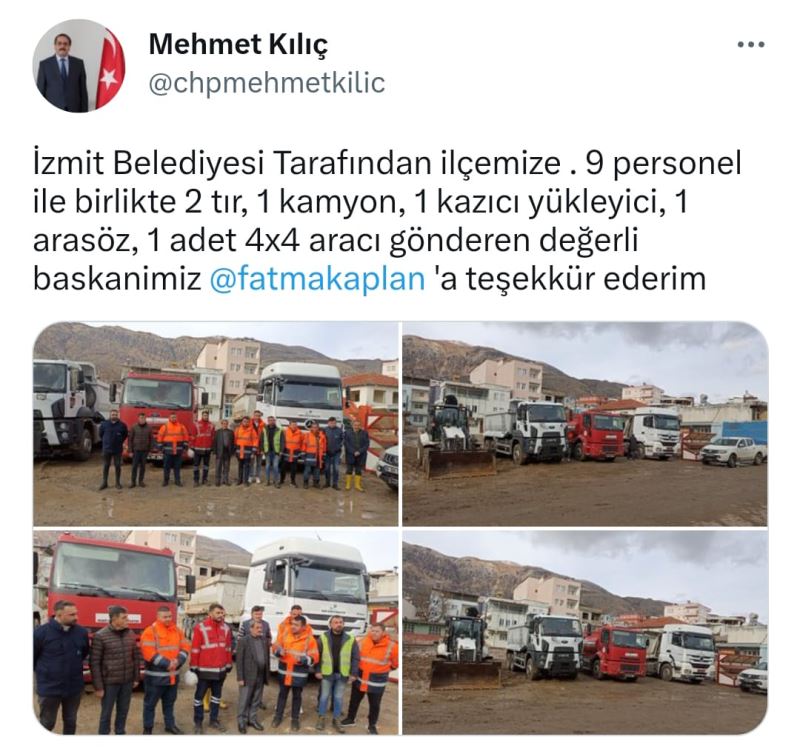 ADIYAMAN TUT BELEDİYE BAŞKANI KILIÇ’TAN BAŞKAN HÜRRİYET’ E TEŞEKKÜR