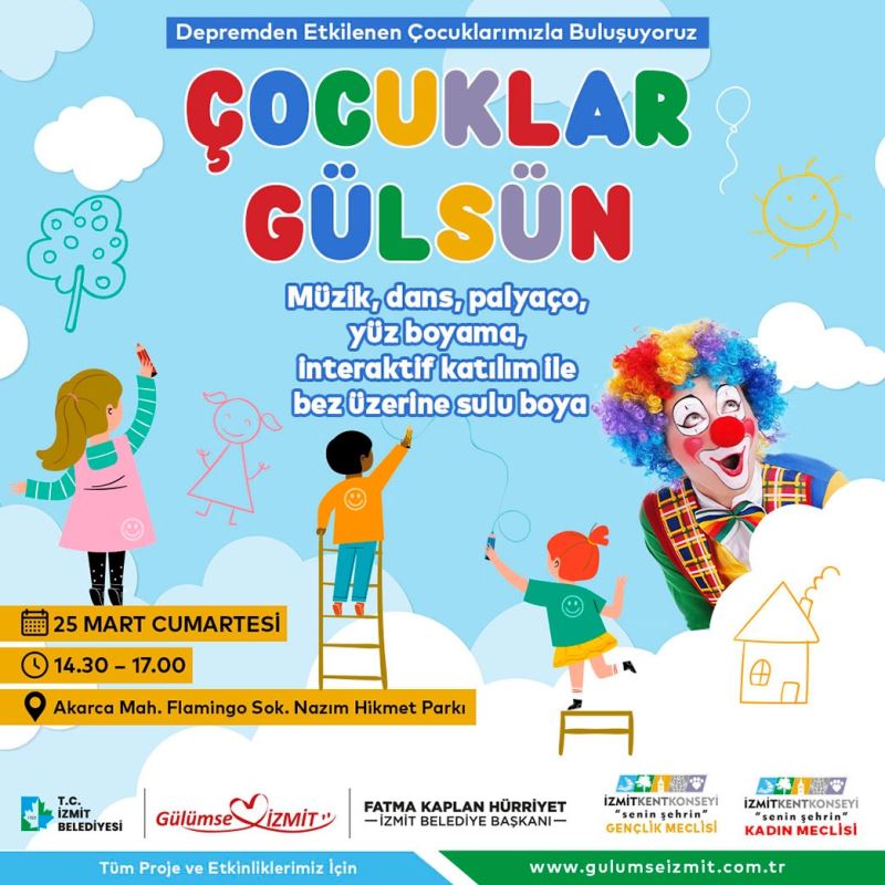 İZMİT BELEDİYESİ VE İZMİT KENT KONSEYİNDEN DEPREMZEDE MİNİKLER İÇİN ‘ÇOCUKLAR GÜLSÜN’ ETKİNLİĞİ