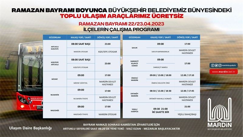 Bayram Boyunca Toplu Taşıma Araçlarımız Ücretsiz