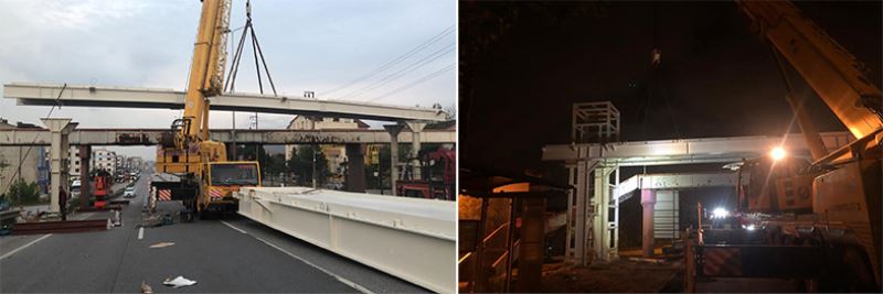 60 Evler üstgeçidinde köprü  ve kiriş montajı tamam