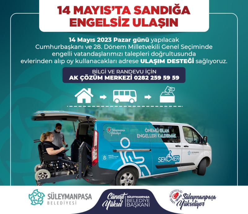 Süleymanpaşa Belediyesinden engelli seçmenlere ulaşım desteği