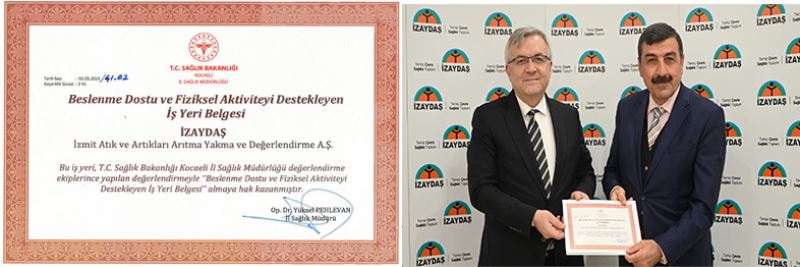 İZAYDAŞ’a Sağlık Bakanlığından  Beslenme Dostu belgesi