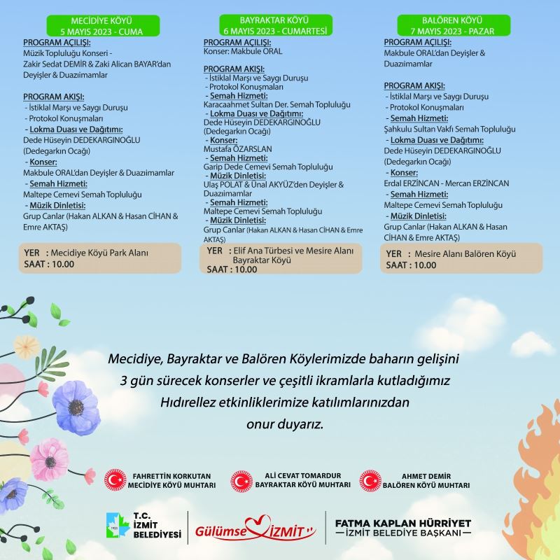 İZMİT BELEDİYESİ, HIDIRELLEZ’İ KÖYLERDE ŞÖLEN HAVASINDA KUTLAYACAK