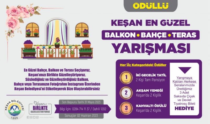 Keşan Belediyesi’nden en güzel balkon, bahçe ve teras yarışmasında başvurular başladı