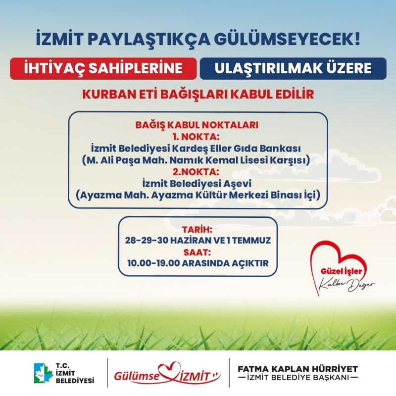 İZMİT BELEDİYESİ, BU SENE DE KURBAN BAYRAMI’NDA İHTİYAÇ SAHİPLERİNE ULAŞTIRMAK ÜZERE ET BAĞIŞLARINI ALACAK