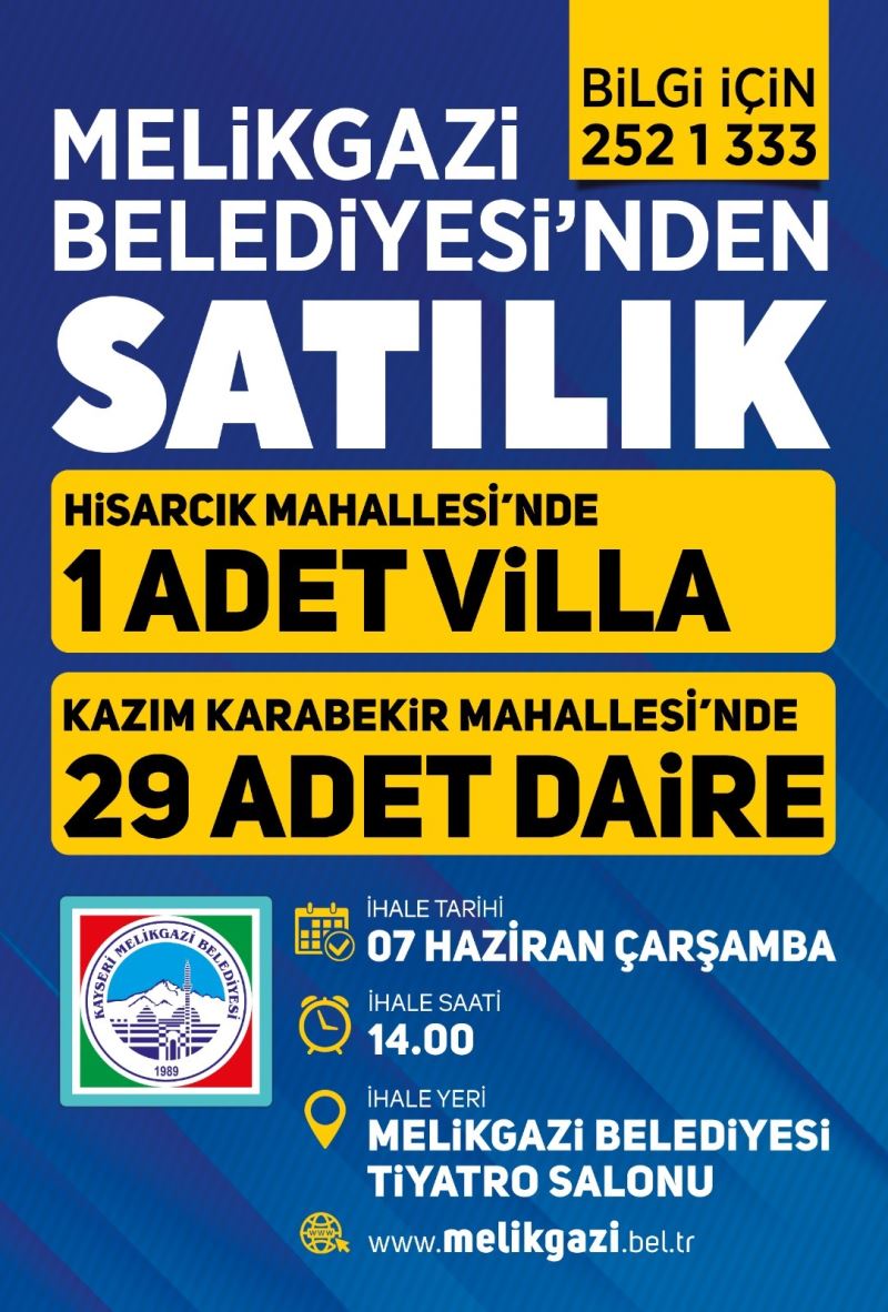 MELİKGAZİ, 29 DAİRE VE 1 ADET VİLLA İÇİN SATIŞA ÇIKIYOR