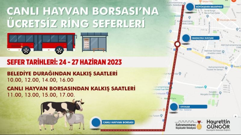 Büyükşehir’den Canlı Hayvan Borsası’na Ücretsiz Ring Seferi