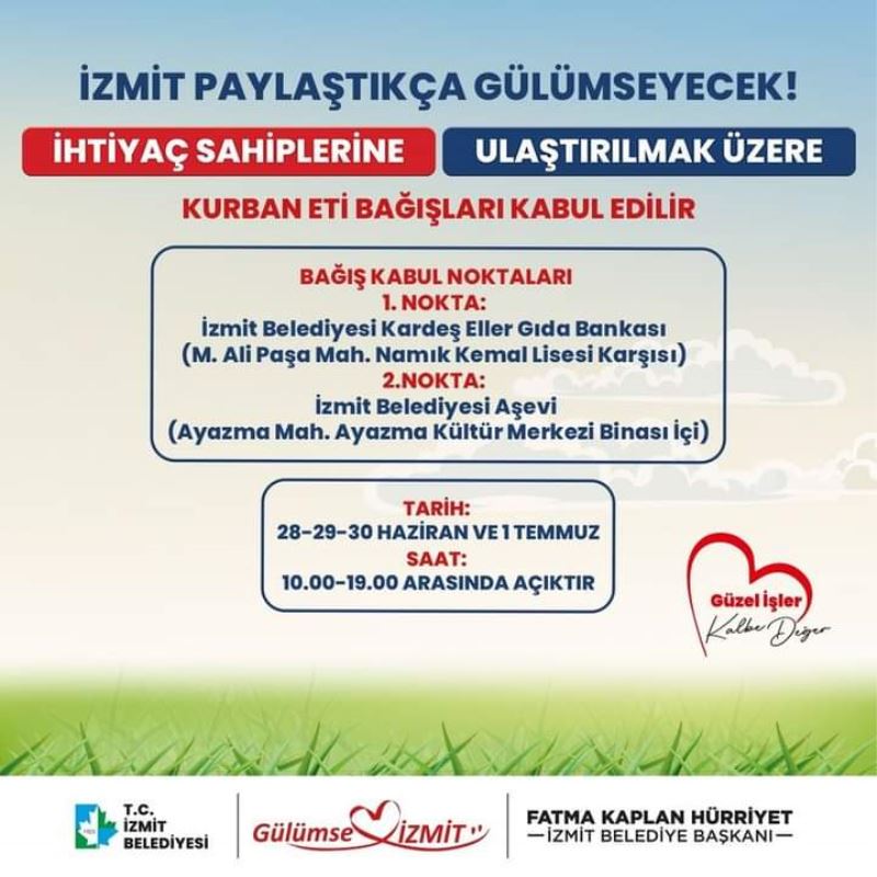 İZMİT BELEDİYESİ, BU KURBAN BAYRAMI’NDA DA İHTİYAÇ SAHİPLERİNE ULAŞTIRMAK ÜZERE ET BAĞIŞLARINI ALACAK