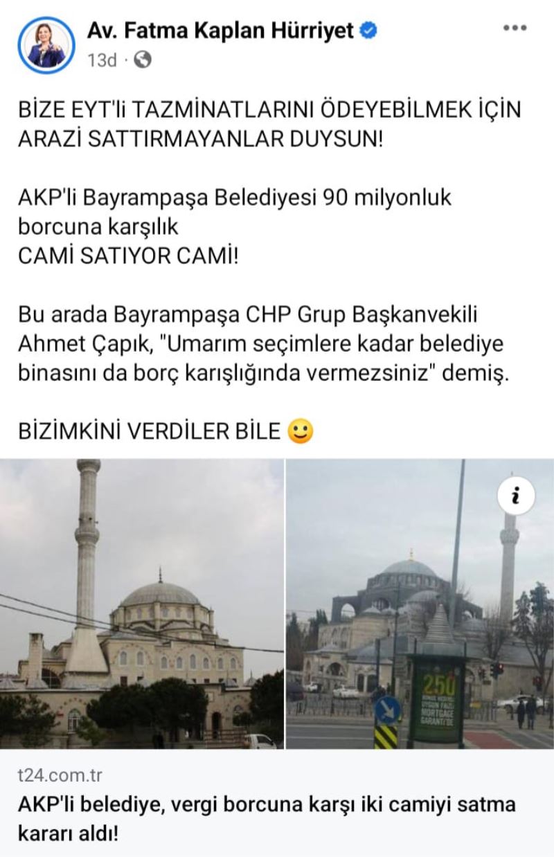 BAŞKAN HÜRRİYET: EYT’Lİ EMEKLİLER İÇİN ARAZİ SATTIRMAYAN AKP’LİLER, VERGİ BORCU İÇİN CAMİ SATIYOR!