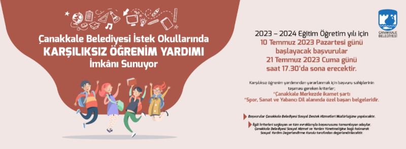 Çanakkale Belediyesi İstek Okullarında Karşılıksız Öğrenim Yardımı İmkânı Sunuyor