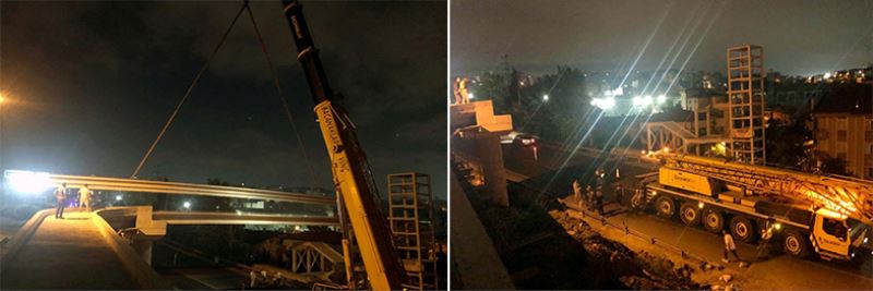 Darıca feribot yolu üstgeçidinin  kirişleri monte edildi