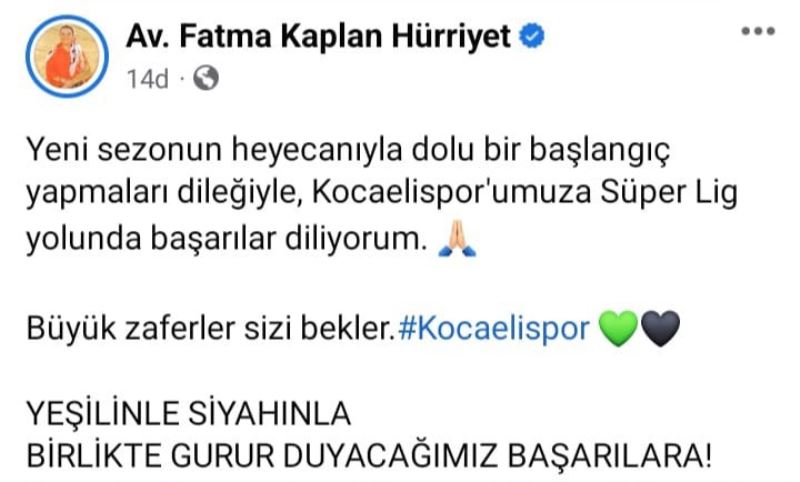 HÜRRİYET, KOCAELİSPOR’A SÜPER LİG YOLUNDA BAŞARILAR DİLEDİ